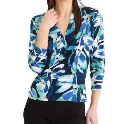 Nic + Zoe Giverny Knit Wrap Top In Green Multi In Blue