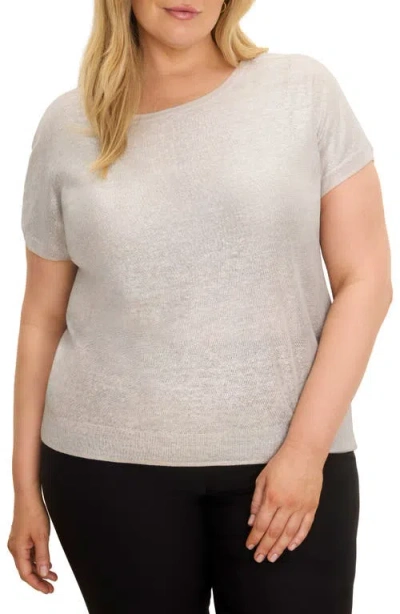 Nic + Zoe Nic+zoe Glazed Feather Knit Short Sleeve Sweater In Neutral