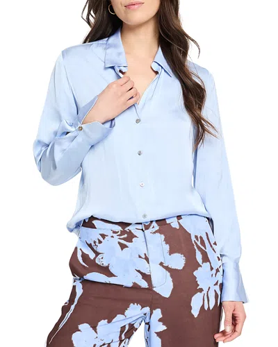 Nic + Zoe Nic+zoe Glossy Button-up Shirt In Powder Blue