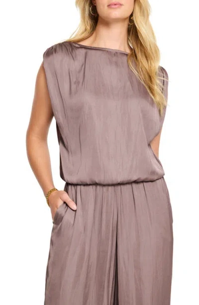 Nic + Zoe Nic+zoe Glossy Sheen Ruched Satin Sleeveless Top In Cocoa