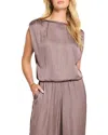 Nic + Zoe Nic+zoe Glossy Sheen Ruched Satin Sleeveless Top In Cocoa