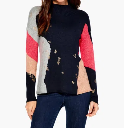 Nic + Zoe Glowing Embers Sweater In Indigo In Multi