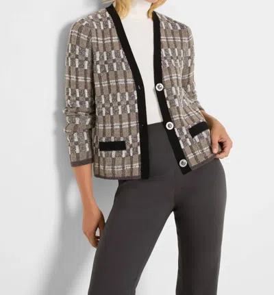 Nic + Zoe Grayson Grid Mix Sweater Cardigan In Black Multi In Brown