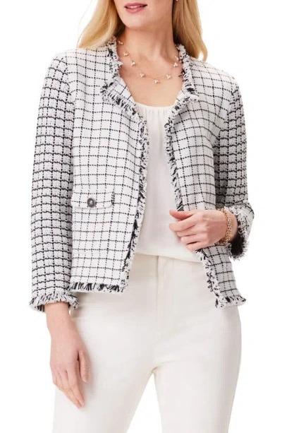 Nic + Zoe Grid Fringe Mix Knit Pocket Jacket In Cream Mlt In Multi