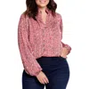 Nic + Zoe Red Herringbone Stamp Top In Red Multi