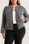 Nic + Zoe Nic+zoe Chevron Tweed Bomber Jacket In Gray