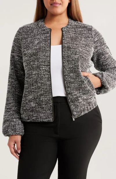 Nic + Zoe Nic+zoe Herringbone Tweed Knit Bomber Jacket