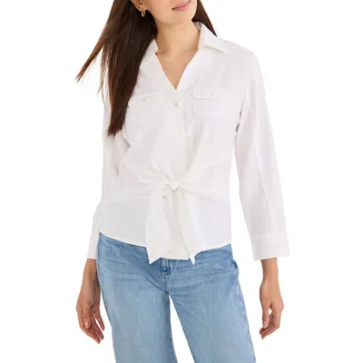 Nic + Zoe Nic+zoe Iconic Tie Front Button-up Shirt In White