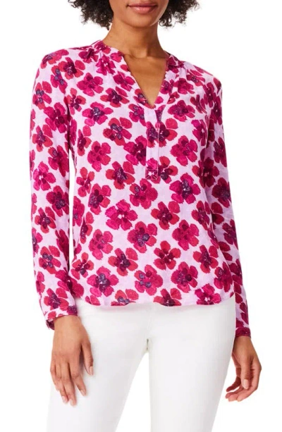Nic + Zoe Nic+zoe In Bloom Split Neck Top In Pink Multi