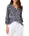 Nic + Zoe Nic+zoe Indigo Angles Split Neck Linen Blend Top