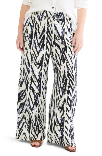 Nic + Zoe 31 Indigo Crosshatch Linen Wide Leg Pants In Multi