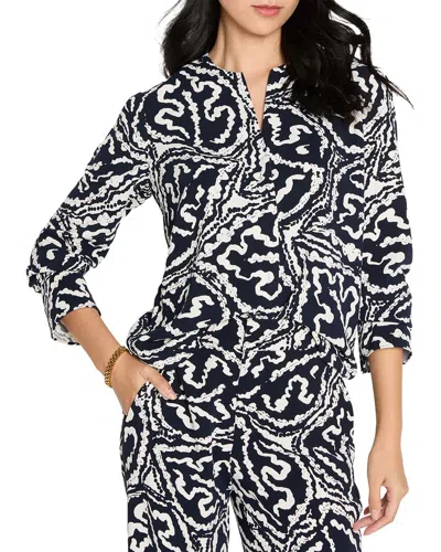 Nic + Zoe Nic+zoe Indigo Leaf Double Crepe Top In Imi-indigo Multi