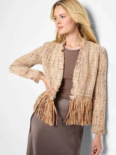 Nic + Zoe Isadora Iconic Cork Fringe Knit Jacket In Neutral Multi In Brown