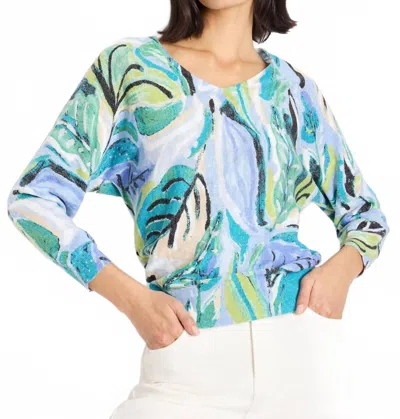 NIC + ZOE ISLAND BEAT COTTON SLUB SWEATER IN BLUE MULTI