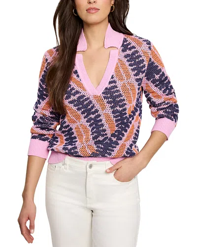 Nic + Zoe Nic+zoe Jacquard Mesh Squiggly Pullover In Pink Multi