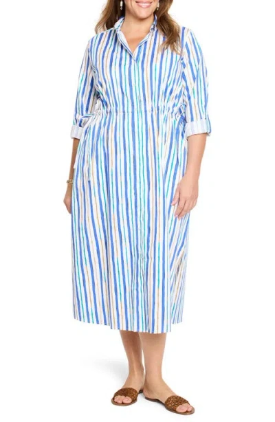 Nic + Zoe Nic+zoe Jamie Oasis Stripe Long Sleeve Shirtdress In Blue