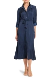 Nic + Zoe Nic+zoe Julie Crinkle Satin Midi Dress In Dark Indigo