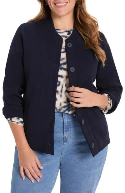 Nic + Zoe Nic+zoe Knit Bomber Jacket In Blue