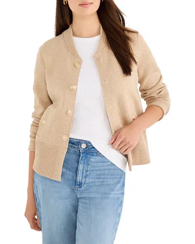 Nic + Zoe Nic+zoe Knit Bomber Snap Jacket In Nude