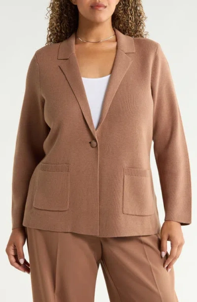 Nic + Zoe Nic+zoe Knit Cotton Blend Single Button Blazer In Red