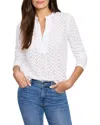 Nic + Zoe Nic+zoe Knit Eyelet Split Neck Top In Paper White