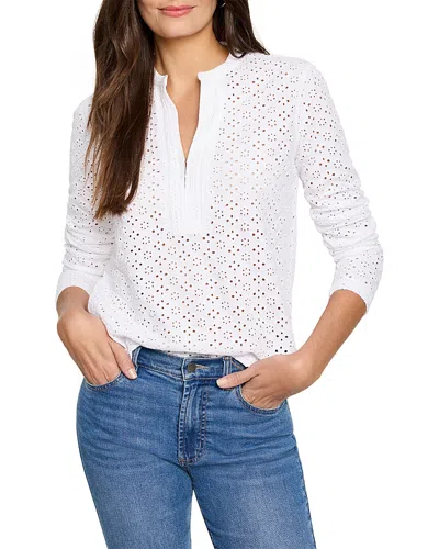 Nic + Zoe Nic+zoe Knit Eyelet Split Neck Top In Paper White