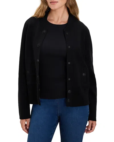 Nic + Zoe Nic+zoe Knit Snap Front Bomber Jacket In Black