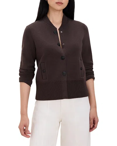 Nic + Zoe Nic+zoe Knit Snap Front Bomber Jacket In Brown