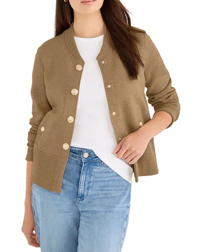 Nic + Zoe Nic+zoe Knit Snap Front Bomber Jacket In Green