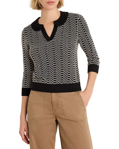 Nic + Zoe Nic+zoe Lace Collar Geometric Print Sweater In Black