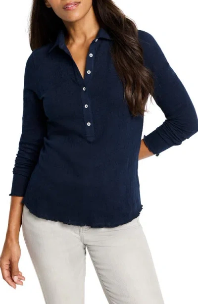 Nic + Zoe Lace Knit Collared Top In Blue