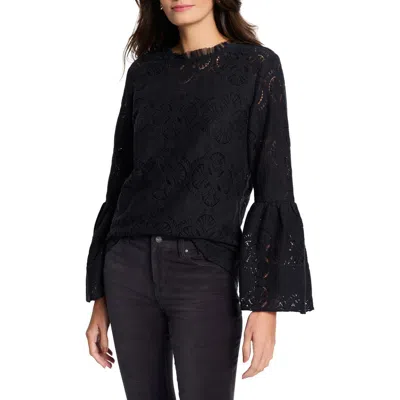 Nic + Zoe Nic+zoe Lace Stitch Bell Sleeve Top In Black Onyx