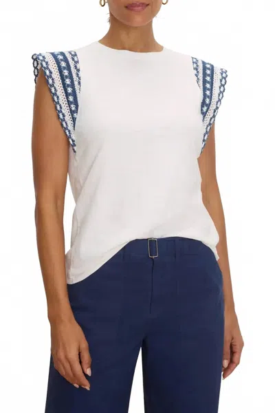 Nic + Zoe Lacy Scallop-trimmed Sleeves Top In White