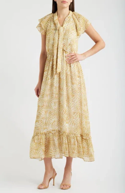Nic + Zoe Nic+zoe Lana Sunrays Tie Neck Tiered Maxi Dress In Yellow