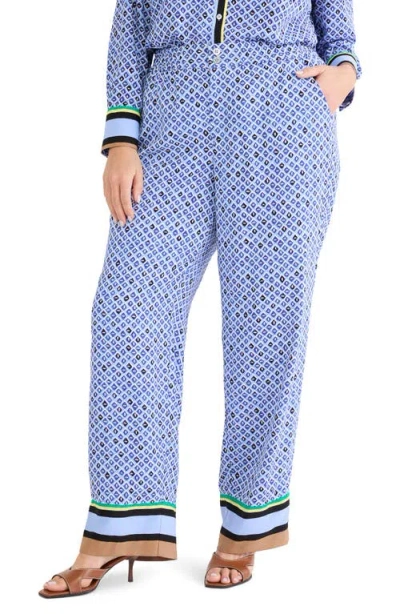 Nic + Zoe 31 Mosaic Trimmed Lenox Wide Leg Pants In Blue