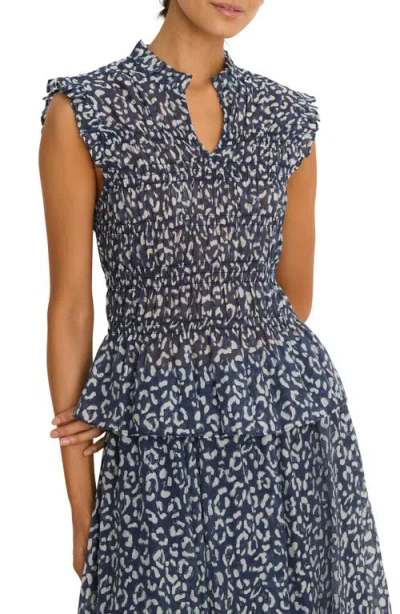 Nic + Zoe Nic+zoe Leopard Print Smocked Peplum Top In Gray