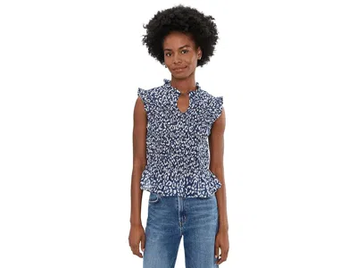 Nic + Zoe Leopard Sketch Smocked Top Women's Clothing Indigo Multi: Xl In Blue