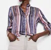 Nic + Zoe Leopard Stripe Blouse In Indigo Multi In Multi