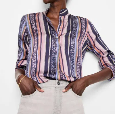 NIC + ZOE LEOPARD STRIPE BLOUSE IN INDIGO MULTI
