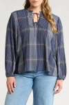 Nic + Zoe Nic+zoe Line It Up Plaid Long Sleeve Top In Indigo Multi