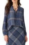 Nic + Zoe Nic+zoe Line It Up Split Neck Top In Indigo Multi