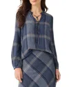 Nic + Zoe Nic+zoe Line It Up Split Neck Top In Indigo Multi