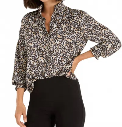 Nic + Zoe Little Leopard Button Front Blouse In Neutral Multi In Gray