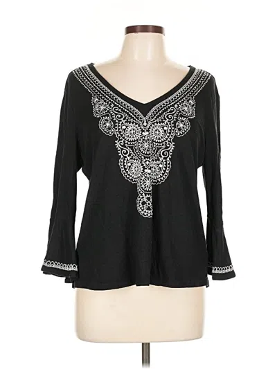 Pre-owned Nic + Zoe Long Sleeve Blouse In Black