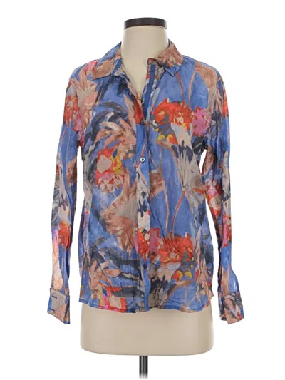Pre-owned Nic + Zoe Long Sleeve Blouse In Blue