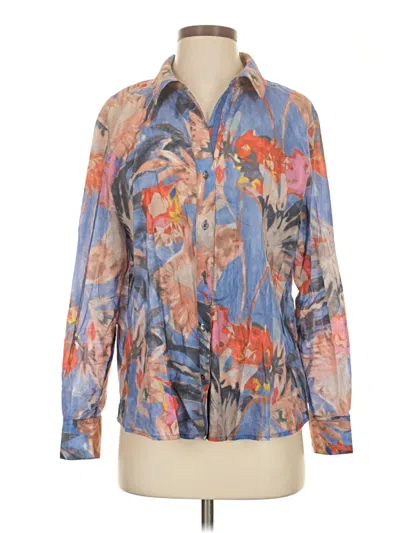 Pre-owned Nic + Zoe Long Sleeve Blouse In Blue