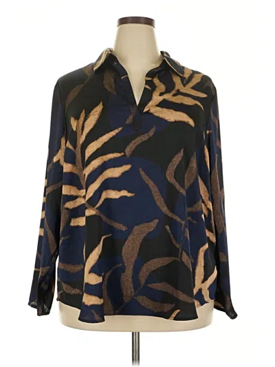 Pre-owned Nic + Zoe Long Sleeve Blouse In Brown