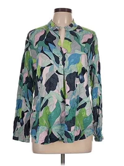 Pre-owned Nic + Zoe Long Sleeve Blouse In Green