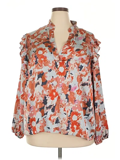 Pre-owned Nic + Zoe Long Sleeve Blouse In Orange