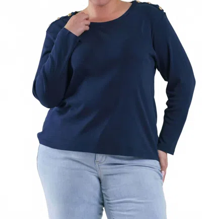 Nic + Zoe Long Sleeve Button Shoulder Top - Plus Size In Dark Indigo In Blue